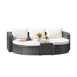 Firenze Five-Section Rattan Daybed - Dark Grey -GardenJoy Sales Store G2580 FIRENZE RATTAN DAY BED LS CO 1