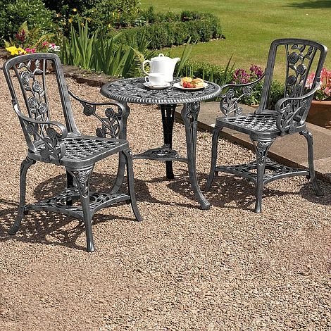 Three-Piece Rose Armchair Bistro Set - Pewter 2 Three-Piece Rose Armchair Bistro Set - Pewter